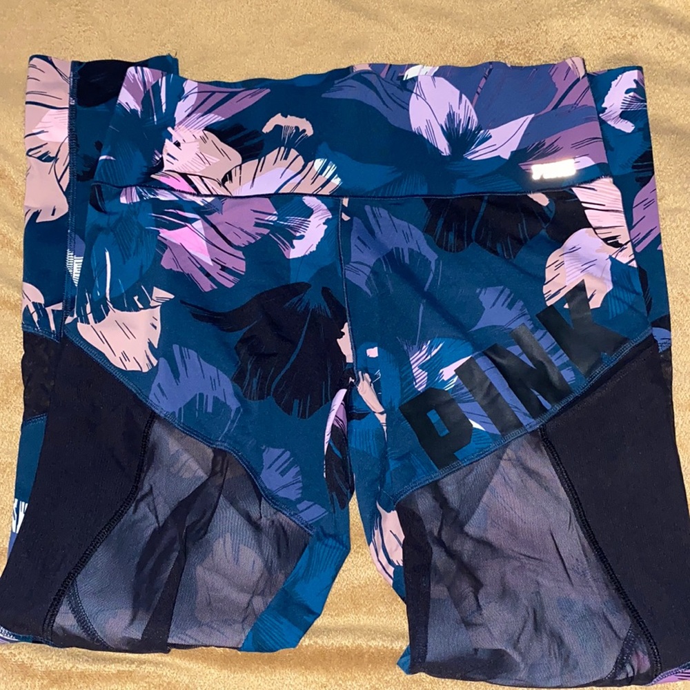 PINK mesh peek a boo leggings with flower print
